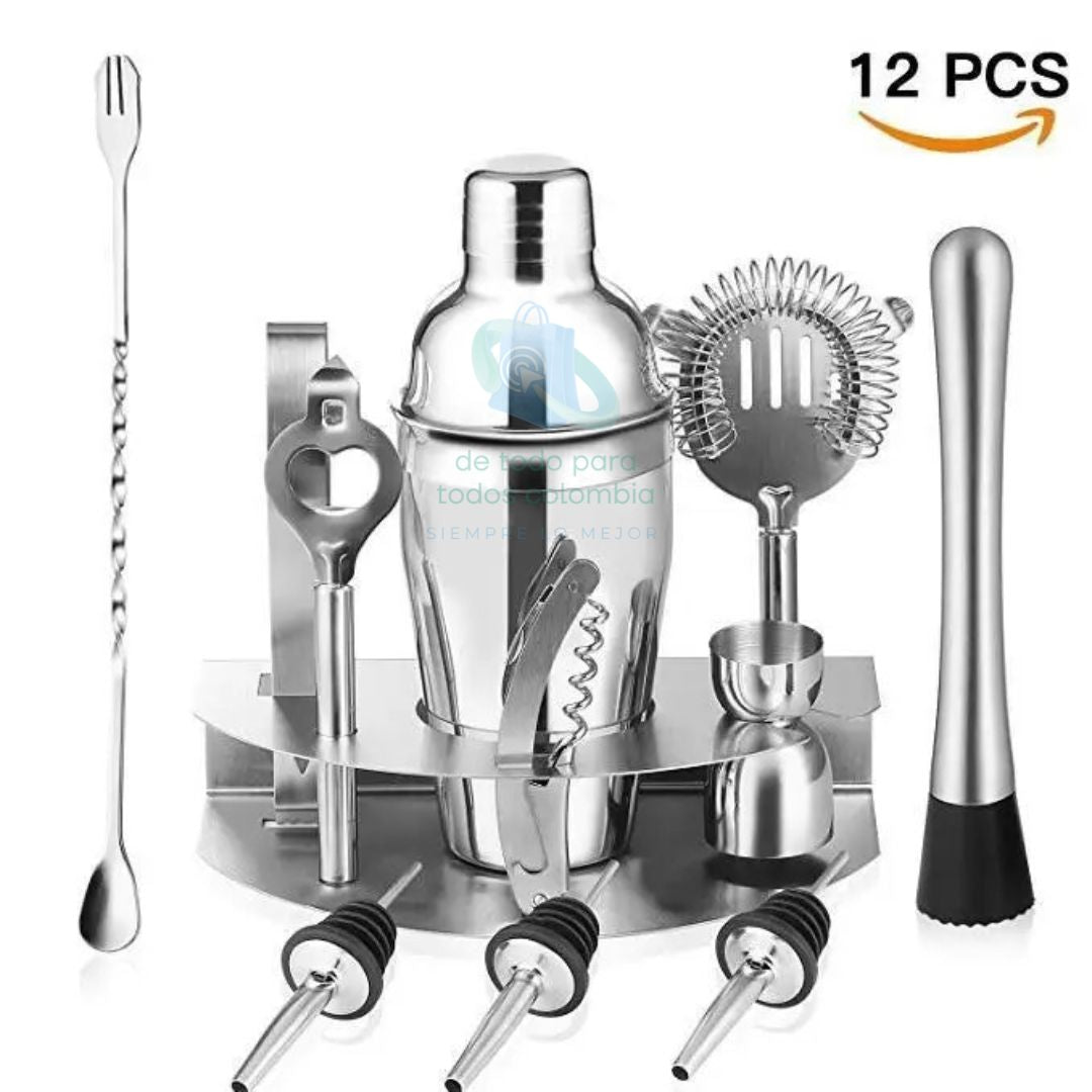 KIT DE COCTELERIA 12 PIEZAS BASE ACERO