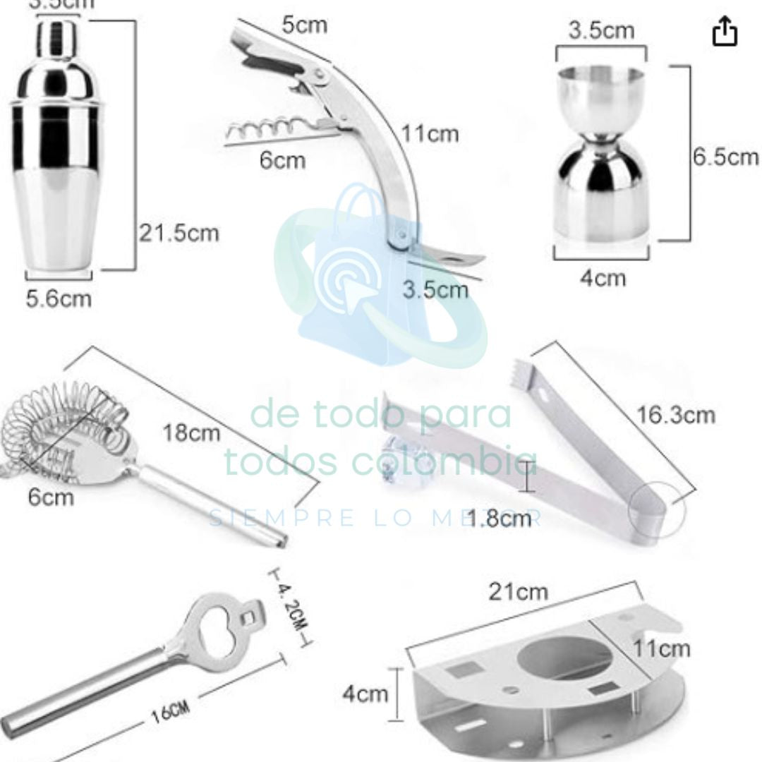 KIT DE COCTELERIA 12 PIEZAS BASE ACERO