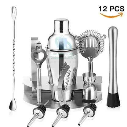 KIT DE COCTELERIA 12 PIEZAS BASE ACERO