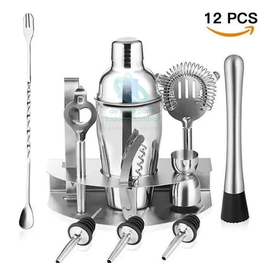 KIT DE COCTELERIA 12 PIEZAS BASE ACERO