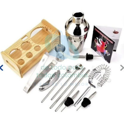 👌 KIT DE COCTELERIA 13 PIEZAS CON BASE + CURSO GRATIS + OBSEQUIO ✔